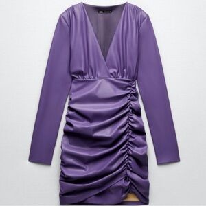 Zara (S) Purple Long Sleeve Ruched Dress